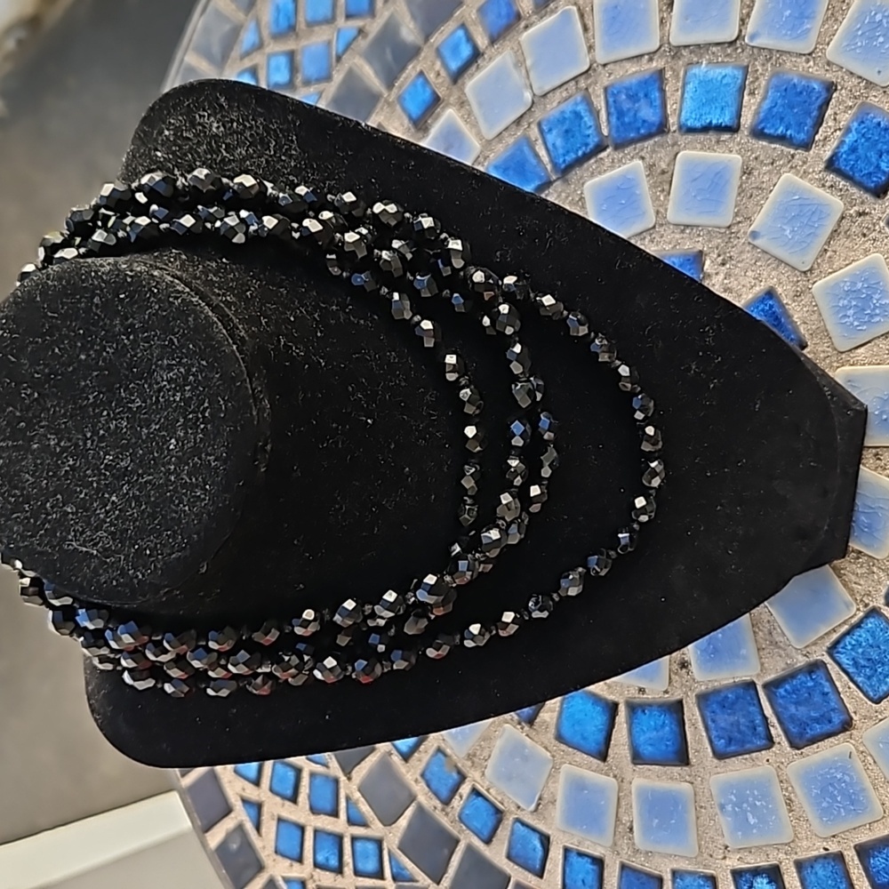 Vintage Jet Black Glass Beaded Necklace